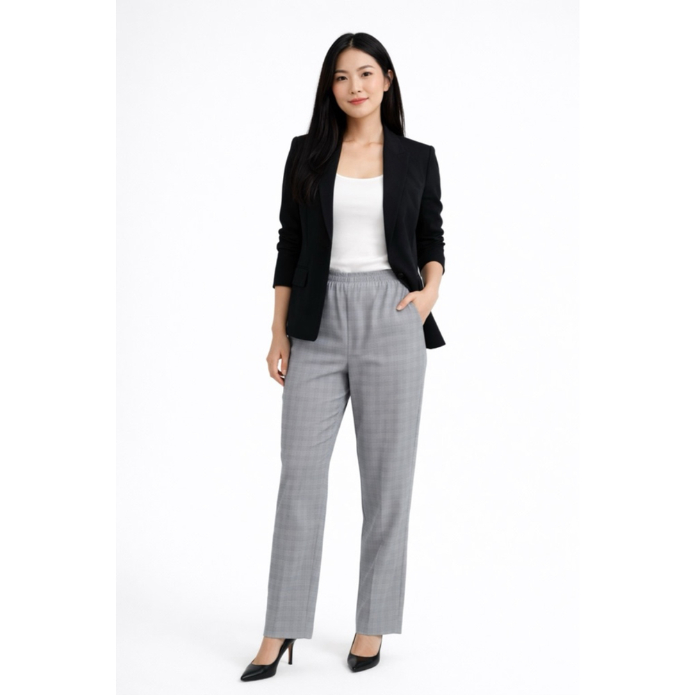 Women's EHL Gray & Black Plaid Petite Trousers Size 10P